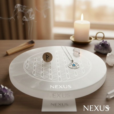 Placa de carga do Nexus: selenita e flor da vida